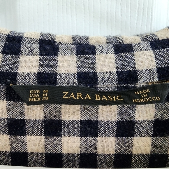 Zara Basic Tunic Black and Tan Checkered Size Medium Women's - Picture 2 of 11